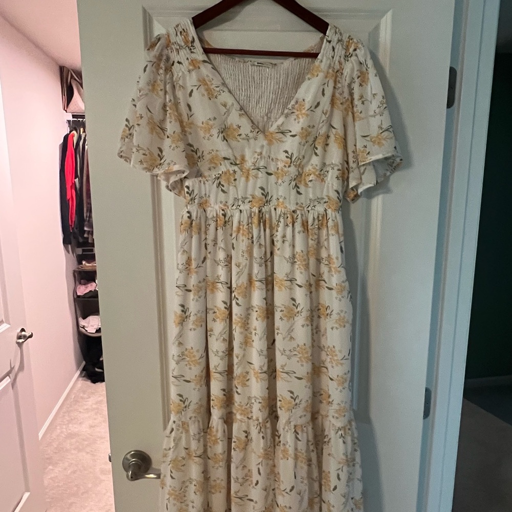 Cream Ruffled Tiered Maxi Sundress